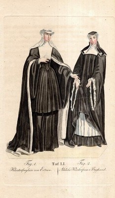 c1820 Ordenstracht Nonnen Habit Estrun Byghand Frauenorden kol. Kupferstich