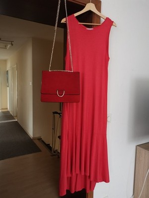 Set: Läsige Sommer Kleid Stretch von Zara Gr. L Corall +Mango Tasche Corall