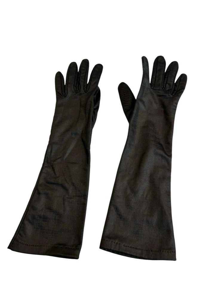 Luvas longas retrô vintage tamanho 7 femininas estampa preta ópera elástica festa noturna elegante - Imagem 2 de 4