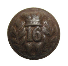 Victorian military button ~1870 16th Bedfordshire Regiment of Foot in display