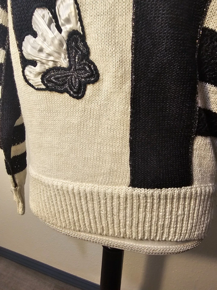 Suéter tejido italiano vintage Dino Valiano para mujer color crema negro mezcla de lino talla M Foto 4 de 4