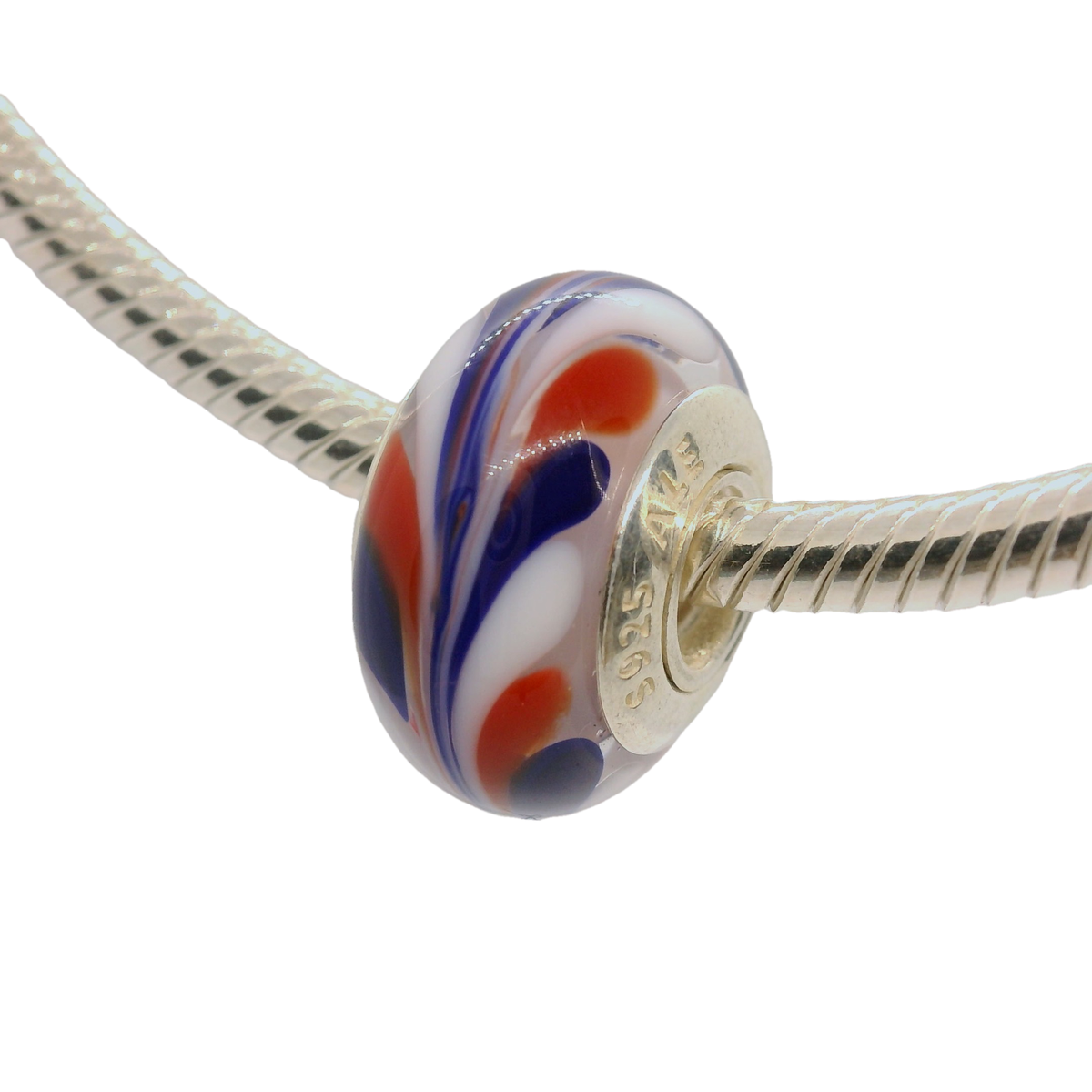 Genuine PANDORA 790937 Red, White and Blue Glass Swirl Charm Only