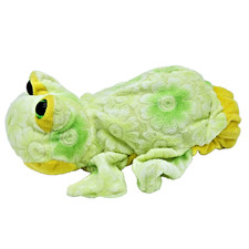 9" Dream Frog Hand Puppet Plush / Green Yellow - Plastic Eyes Floral Print