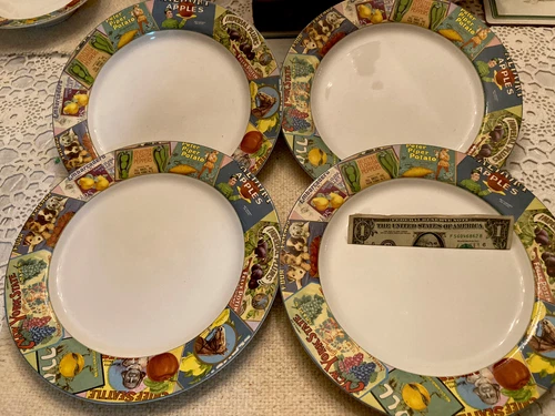 4 Pre-Owned SAKURA By Oneida VINTAGE LABELS Stoneware 10.5” Dinner Plates, EXC