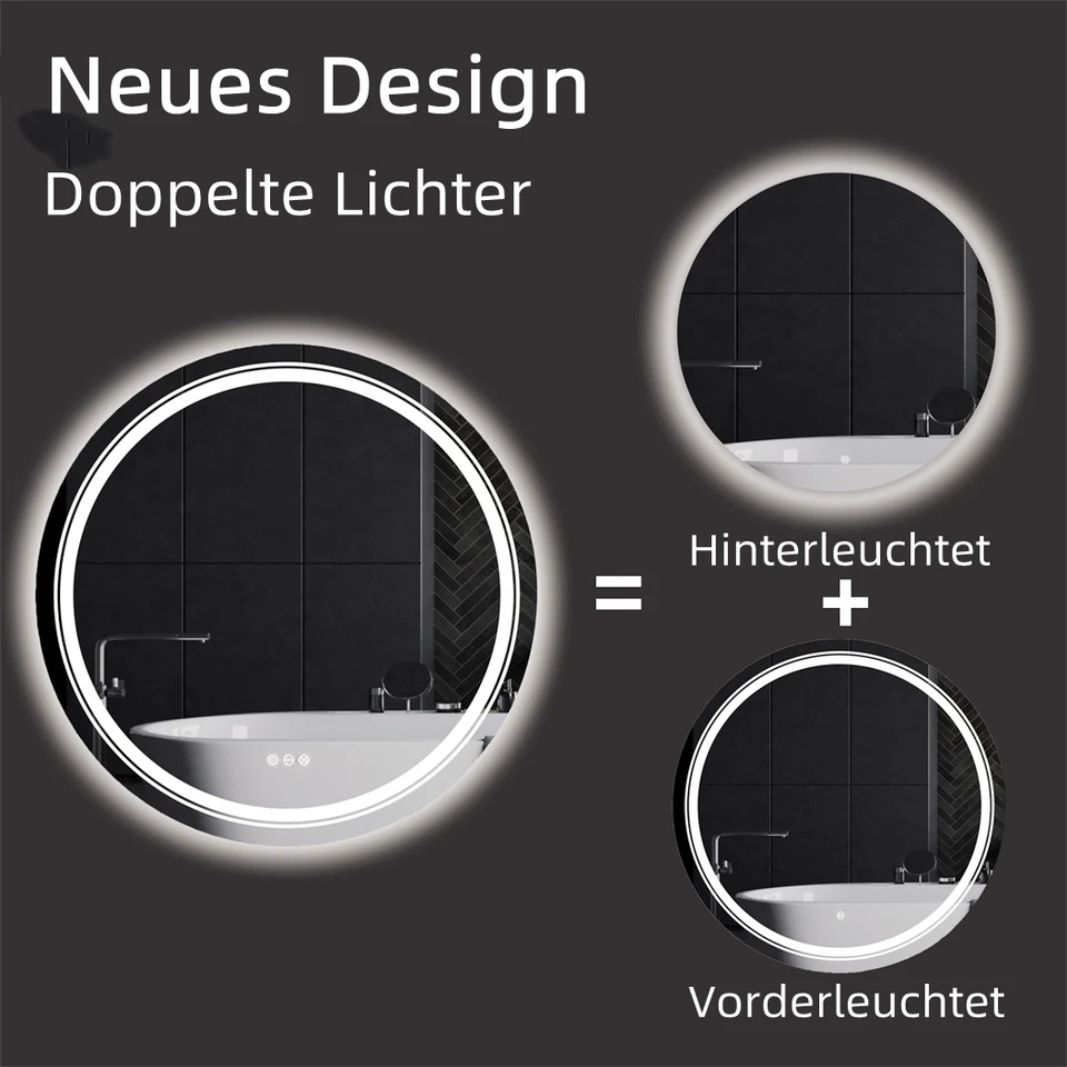 LED Badspiegel RUND Badezimmerspiegel Wandspiegel XXL Ø90/80/60cm Touch Dimmbar - Bild 4 von 4
