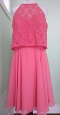 Mori Lee Knee Length gown Chiffon Lace Dress Coral Color Sz 16 💜💚💙