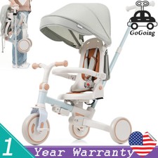 7 in 1 Kids Tricycle Foldable Baby Toddler w/ Handle Removable Pedal Toy Bike