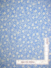Spring Fling Heart Flowers Swirl Vines Lt Blue Cotton Fabric MDG By The yard