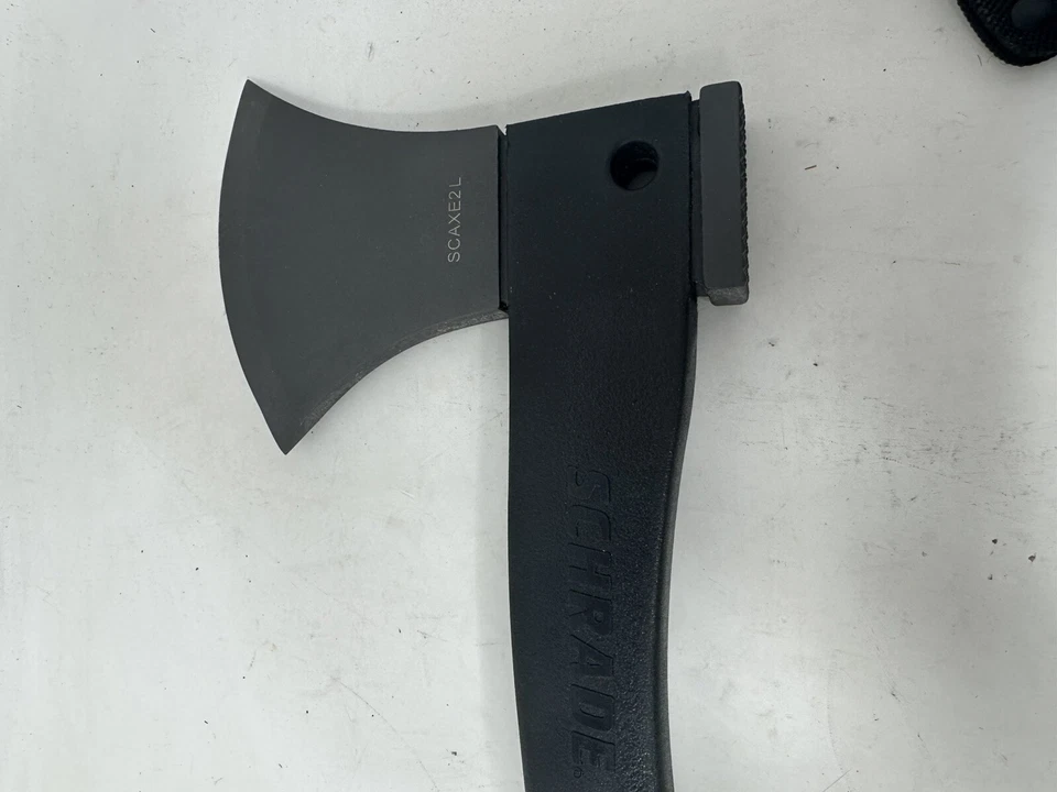 Hacha de supervivencia Schrade mango negro 3Cr13 cabeza de acero inoxidable con funda SCAXE2L Foto 4 de 4