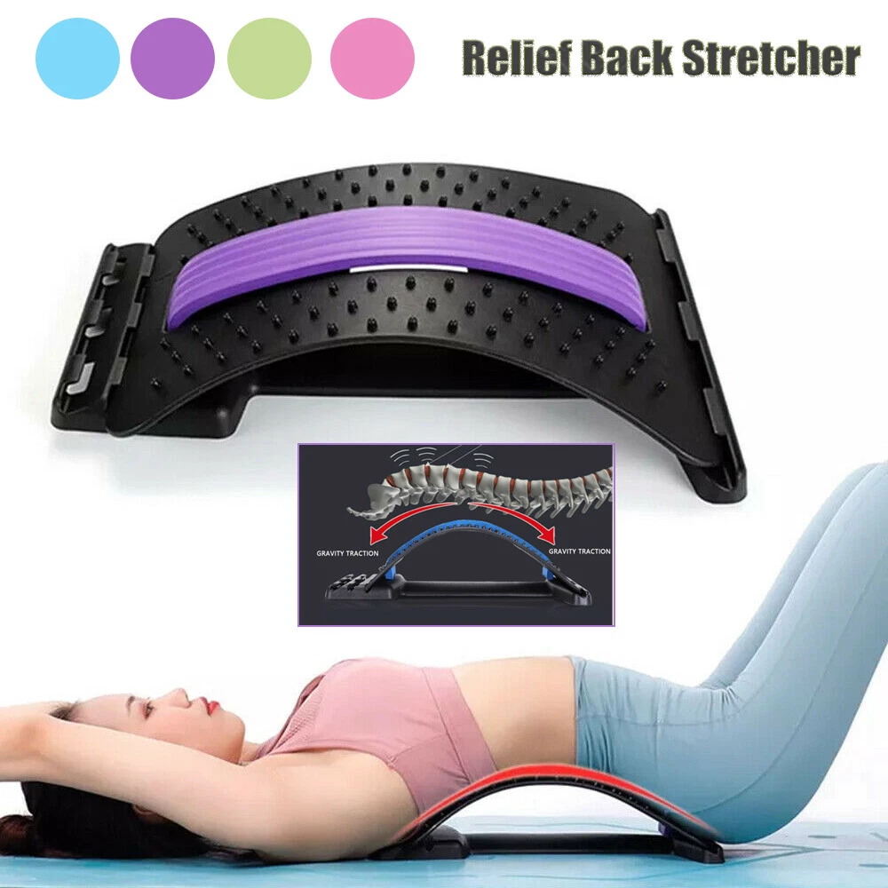 Back Stretcher, Lumbar Stretching Device with Massager for Upper and Lower  Back Pain Relief, Lumbar Traction Supports (Black,Gray)