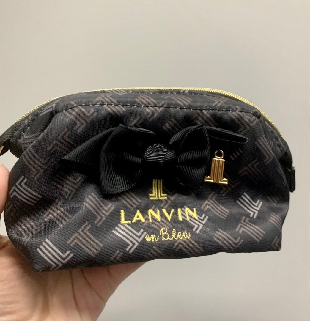 Lanvin en Bleu Cosmetic Bag with Faux Pearl Zip Elegant