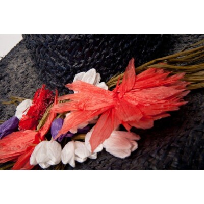 Hand Woven Straw Hat Navy Blue Hand Sewn Multi Colored  display picture 1