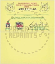 ORDER OF ARMADILLOS MEMBERSHIP CARD - VINTAGE REPRINT