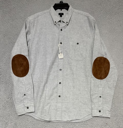 J Crew Cotton Heathered Shirting Long sleeve button shirt elbow patches Size L
