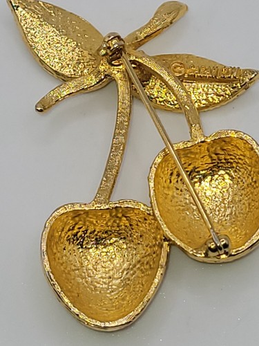 Vintage Signed Sarah Cov Coventry Cherries Gold Tone Brooch Pin Brushed - 第 5/6 張圖片