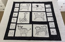 Handmade Patchwork Cotton Quilt Black White Jungle Animals Kids Square 105cm