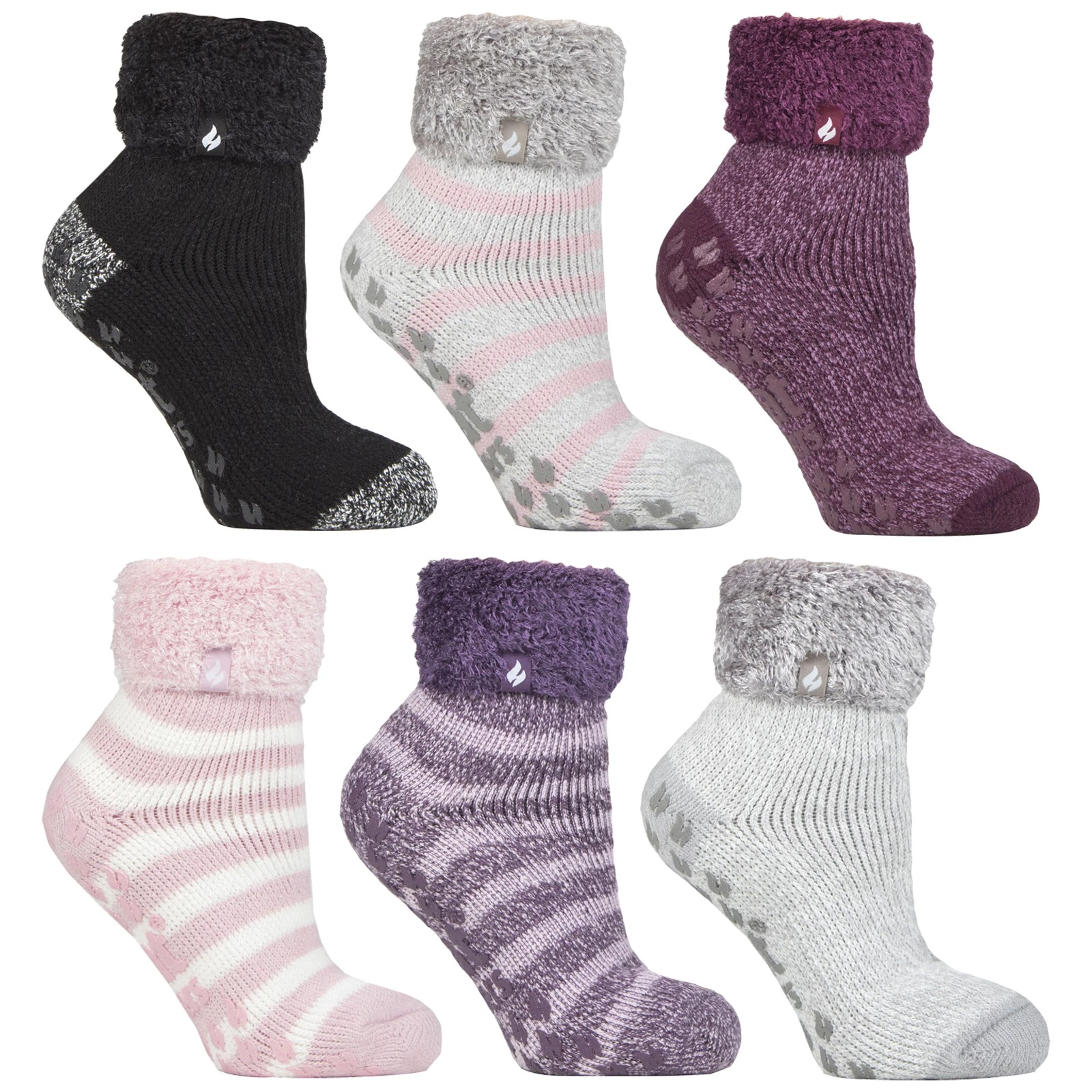 Heat Holders - Womens Fluffy Quarter Bed Slipper Socks Non Slip Socks