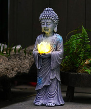 Stehende Buddha Figur Mit Solar LED Lotus Gartendeko - Wetterfeste Meditation Ga