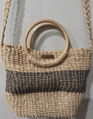 ESPRIT Woven Straw Colorblock Shoulder Bag Top Handle Beach Beige Brown Women