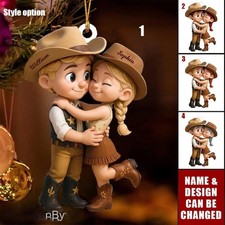 Custom Cartoon Countryside Couple Ornament, Personalized Flat Acrylic Christmas