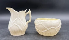 Vintage Belleek Lily Open Sugar Bowl & Creamer Set Old Green Mark EUC