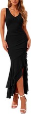 Summer Dresses for Women Bodycon Ruched V Neck Maxi Cocktail Wedding Guest Dress