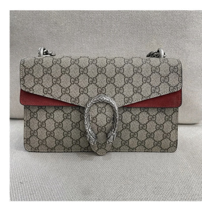 Gucci Dionysus GG Beige Red Shoulder Bag Chain Strap Tiger Head Buckle Closure