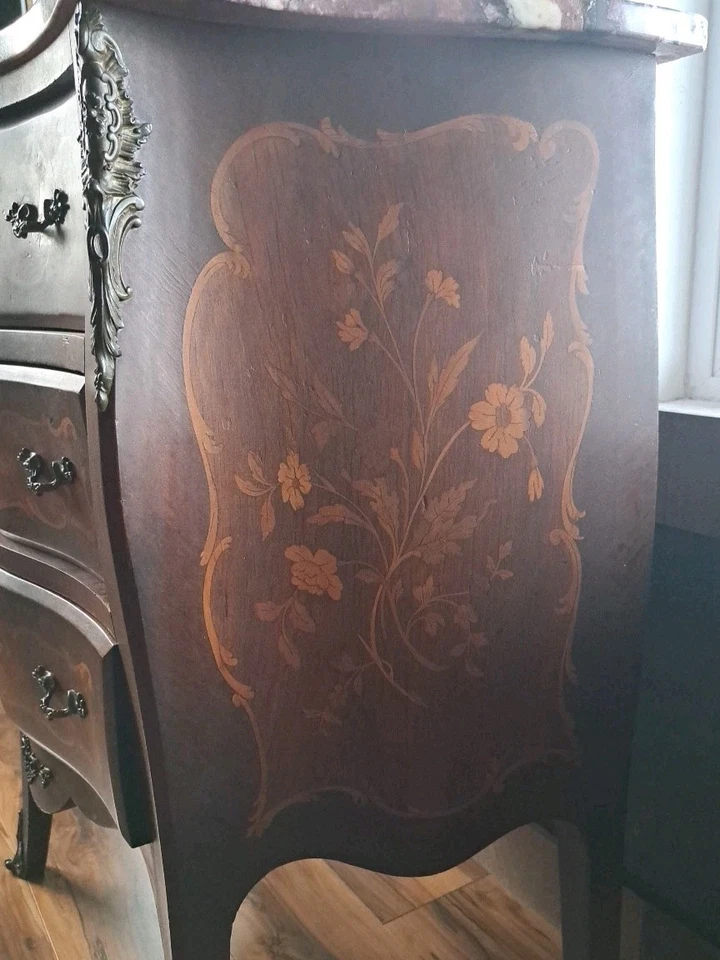 Cómoda/cofre antiguo victoriano francés calidad kingwood mármol marquetería superior Foto 3 de 4