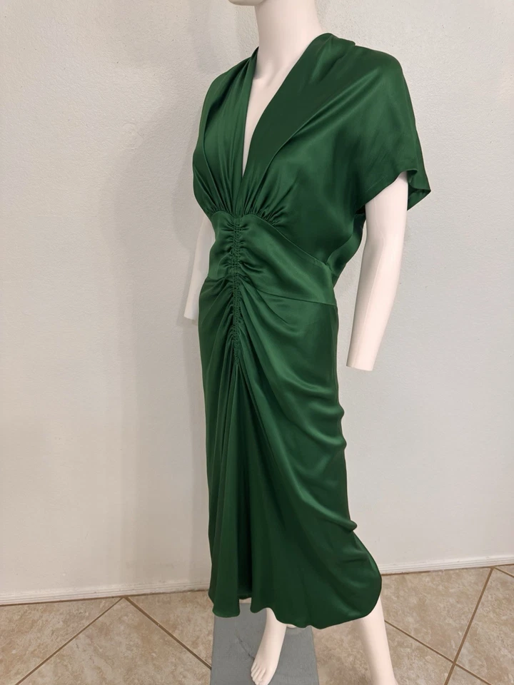 Vestido midi Luisa Beccaria vintage verde esmeralda seda satinado corte sesgado IT46 Foto 2 de 4