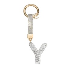 Initial Keychain for Women, Cute Sparkly Rhinestone Key Chains White Letter Y 