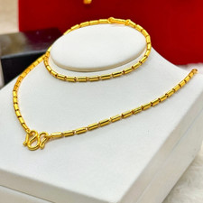 Jewelry Gift Set Thai Yellow Gold Plated Necklace Bracelet Bar Link GP Pendant