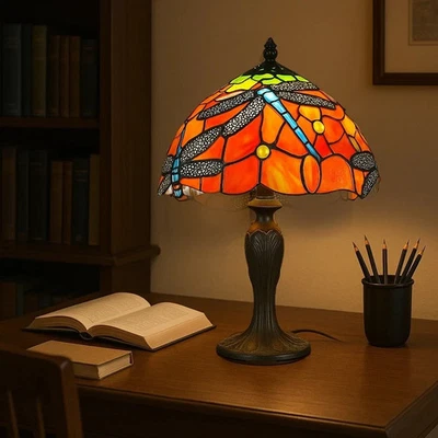 Lámpara de mesa Tiffany de vitral pantalla tradicional hecha a mano luz de sala de estar - Imagen 1 de 4
