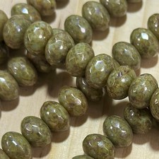 Czech Glass Rondelle Spacer Beads 6x9mm Green Patina tire/donut beads 28pcs J832