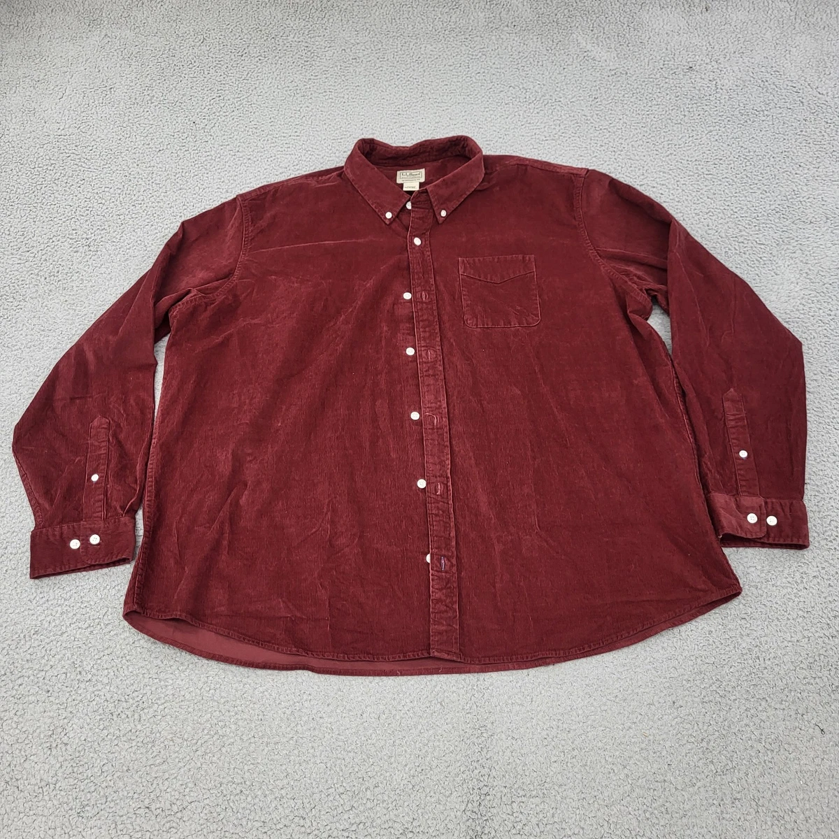 LL Bean Chemise Homme XL Grand Rouge Uni Manches Longues