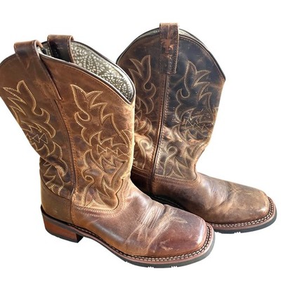 LAREDO Anita 5602 Women's Square Toe Brown Leather Cowboy Boots Size 7M Stitched