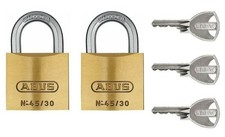 ABUS Lucchetto Doppio 45/30 Ottone Same Key Set Di 2 Con 3 Chiavi
