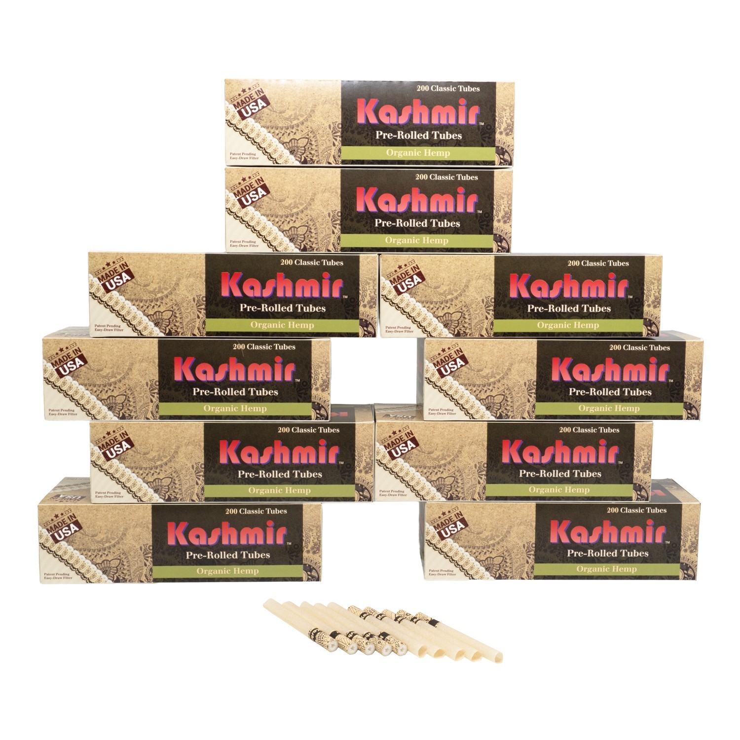 Kashmir Cigarette Tubes Organic HMP Classic King Size RYO Tubes [ 10 box 200ct ]