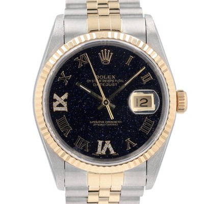 Rolex Datejust 16233 Two-Tone 18KY & Steel Diamond Aventurine Stone Dial Watch