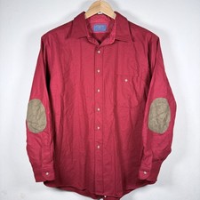 Vintage Pendleton Virgin Wool Shirt Red Elbow Patch USA Made Size XL - Stains