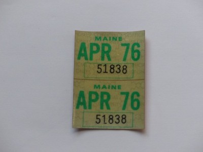 Unused N.O.S. APR76 April 1976 Maine License Plate Year Stickers PAIR