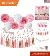 Pink Rose Gold Birthday Party Decorations Set, Rose Gold Glittery Happy Birth...