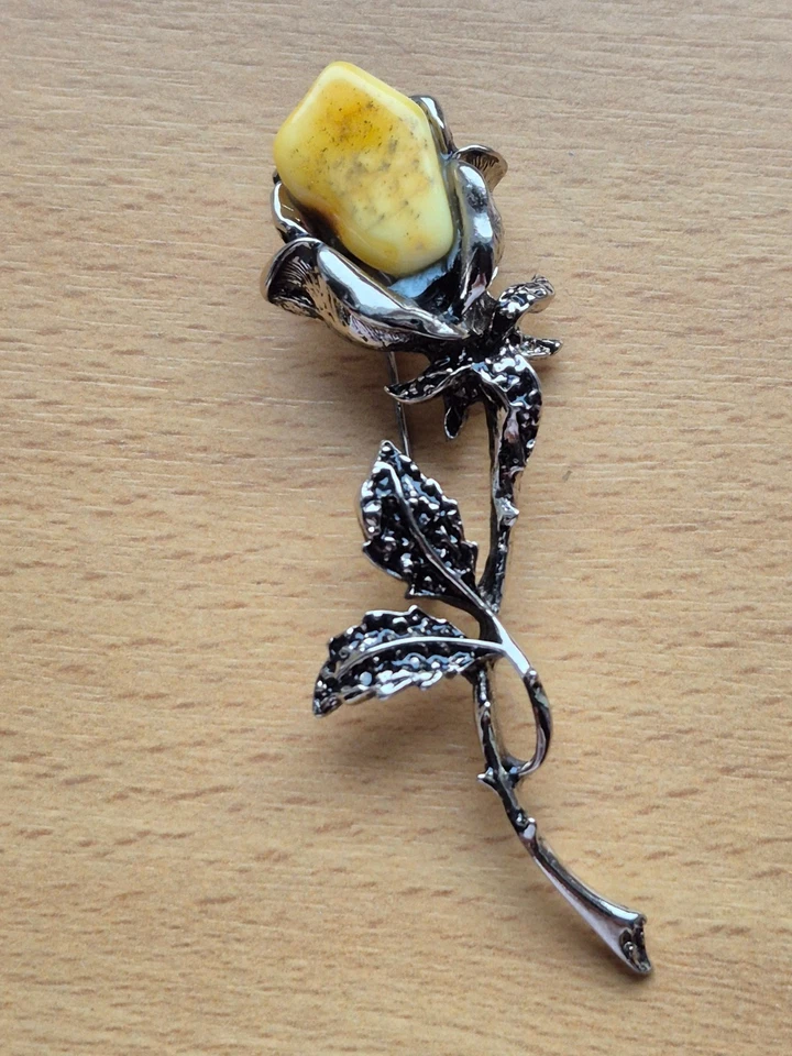 Baltic Natural Amber Rose Brooch Pin Light yellow color - Image 2 of 4