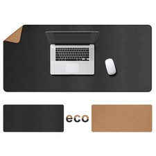 48x24 inch Black Leather Desk Mat Double-Sided Cork PU Desk Pad Protector