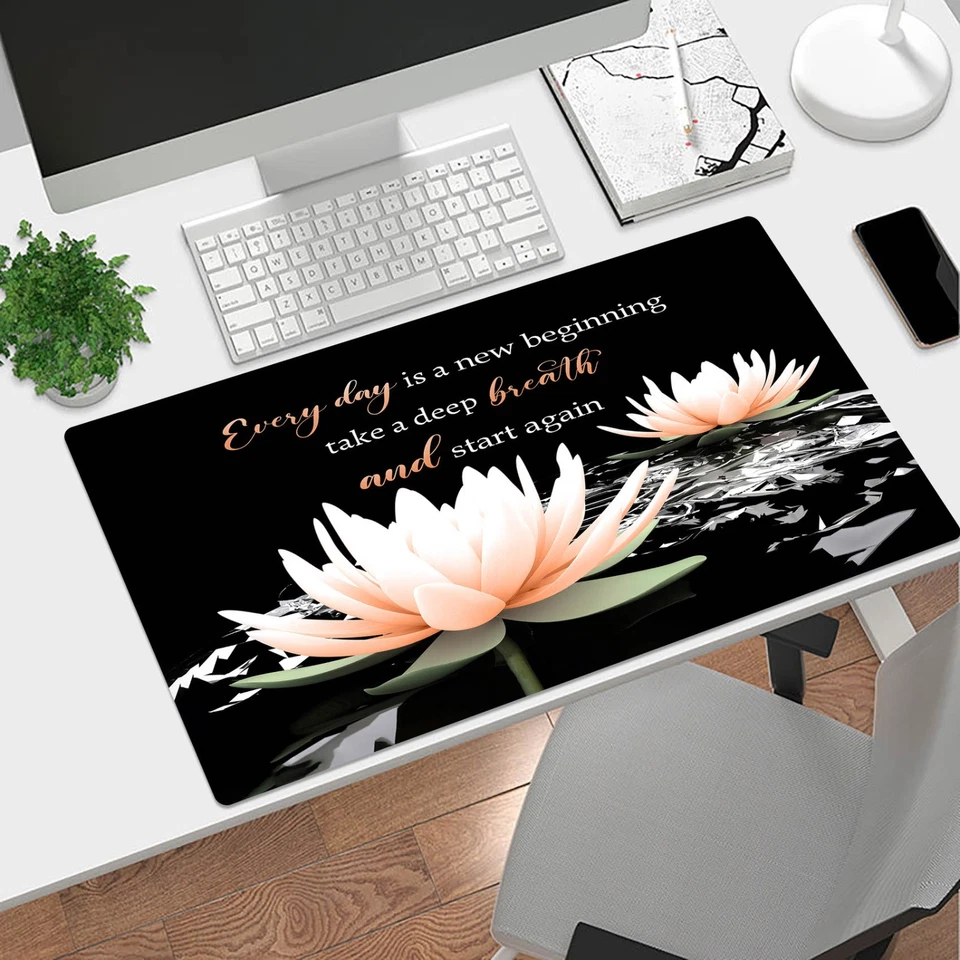 Zen Water Lily Pink and Black Desk Pad for Keyboard Desk Mat 31.5x15.7 inch - Image 2 of 4