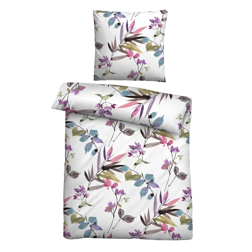 BIBERNA Frühling Seersucker-Bettwäsche Baumwolle 2tlg. Blumen 135x200cm viola
