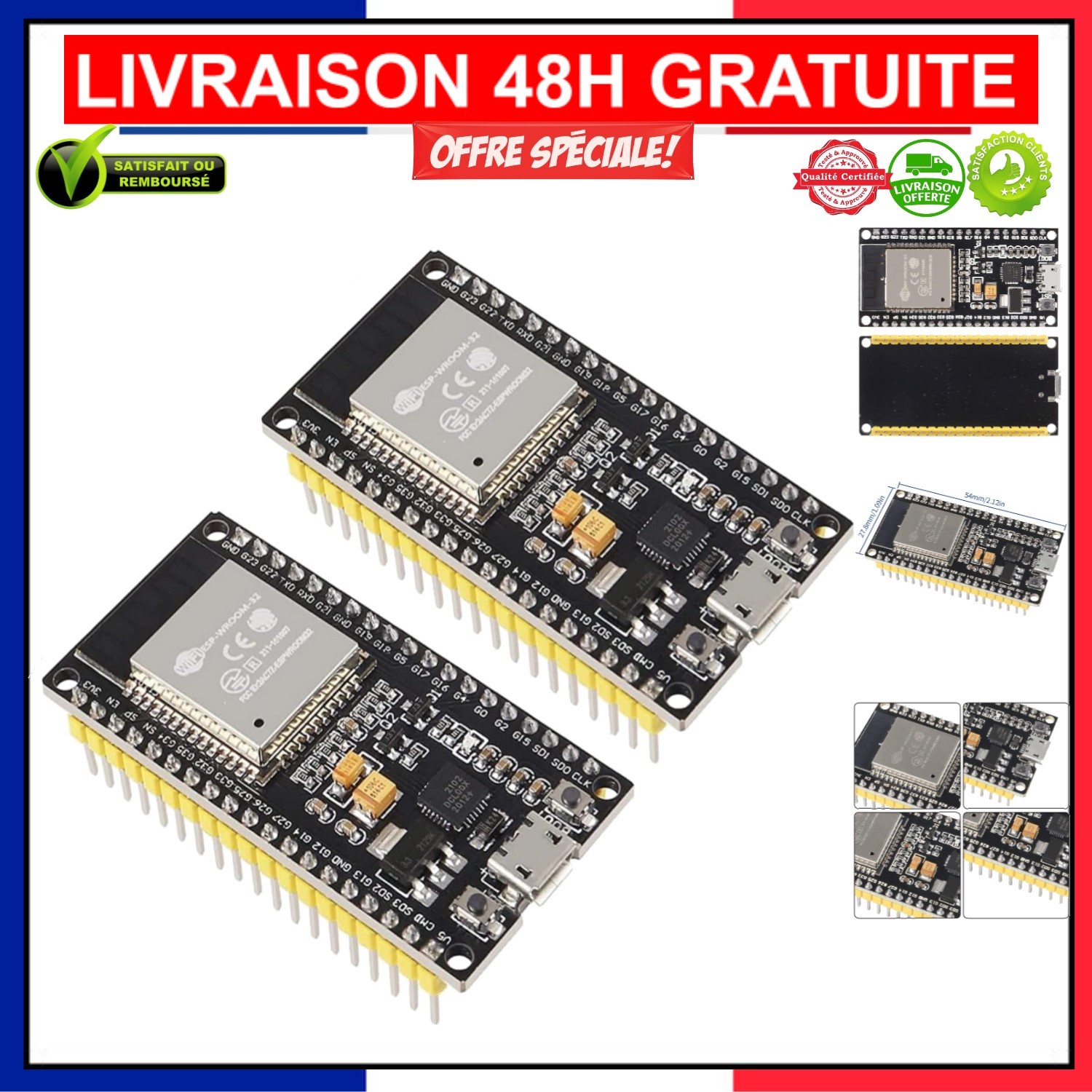 Module ESP-WROOM-32 Wi-Fi Bluetooth 38 broches résout les pannes de mémoire IoT 2PCS