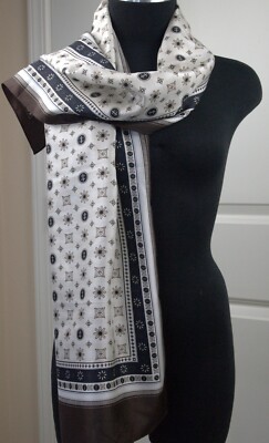 S.Oliver Women's Brown Multi-Color Floral Geometric Design 100% Silk  Scarf 