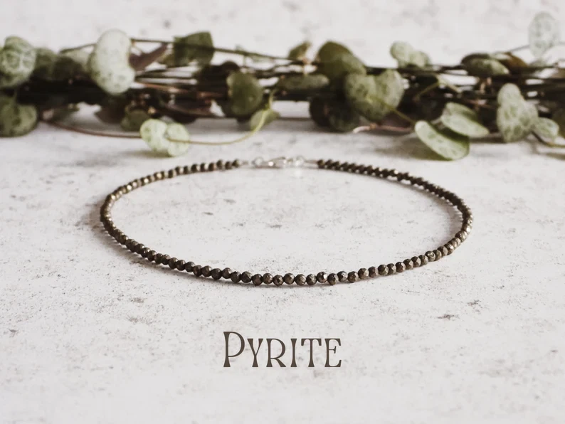 Tobillera de pirita natural curación Reiki delicada tobillera de cristal dorado energía regalo para mujeres Foto 3 de 4