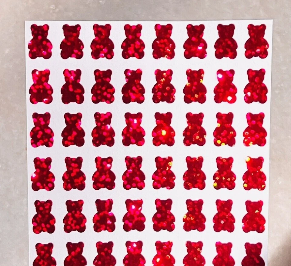 ¡Hoja de pegatinas holográficas de oso gomoso brillante! - 0,4 a 5 pulgadas Foto 3 de 4