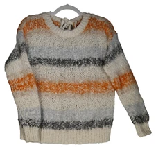 Anthropologie Meadow Rue Gray Orange Sweater Womens S Tie at Back of Neck Fuzzy